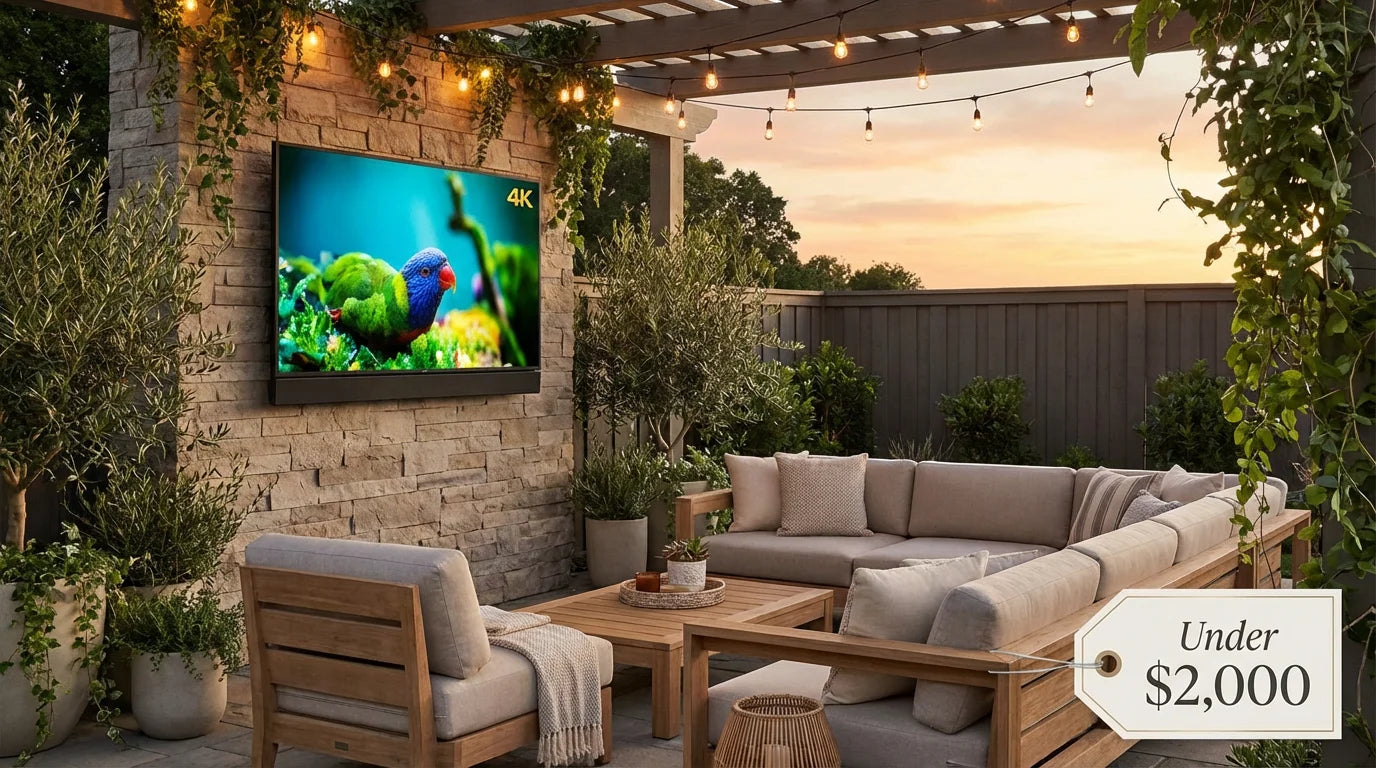 Premium outdoor TV in a luxury backyard under $2000