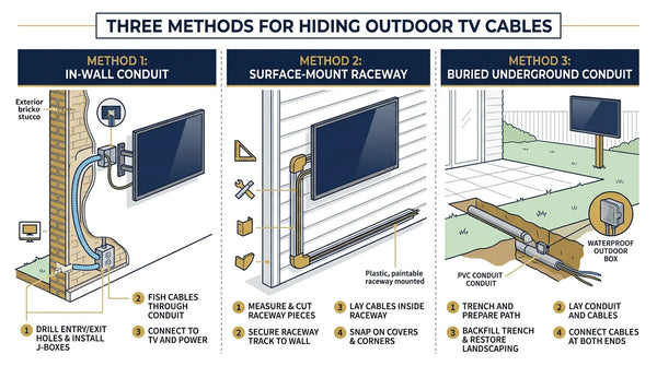Three methods for hiding outdoor TV cables cleanly