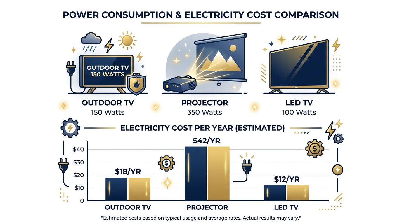 Power consumption comparison outdoor TV vs projector annual cost