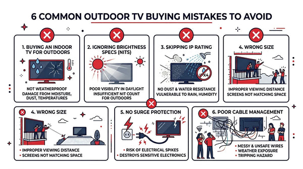 Common outdoor TV buying mistakes infographic