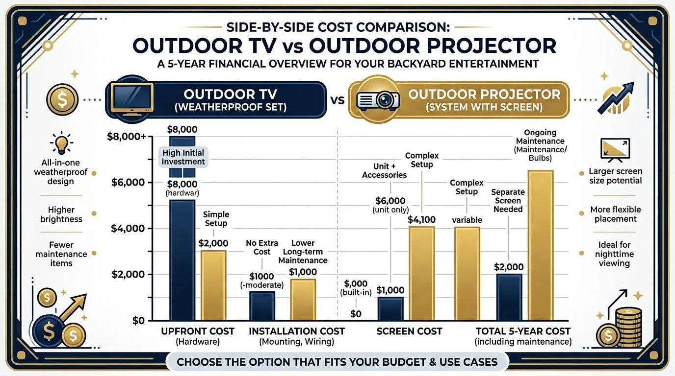 Cost comparison chart outdoor TV versus outdoor projector