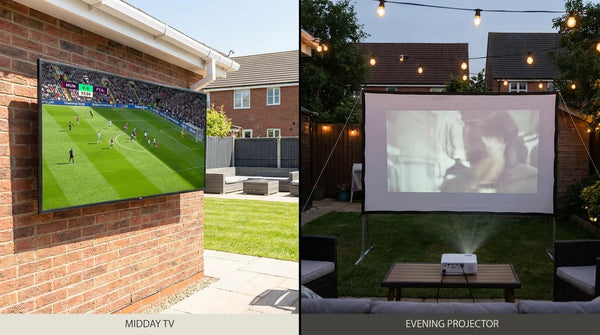 Outdoor TV vs outdoor projector side-by-side comparison