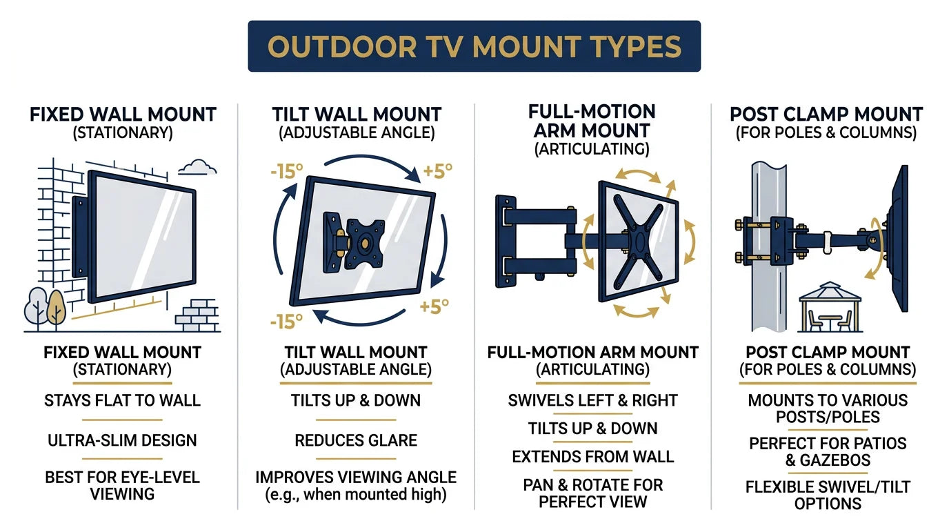 Outdoor TV mount types for backyard installation