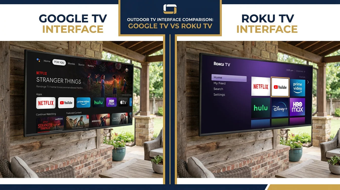 Google TV vs Roku TV interface comparison on outdoor screens