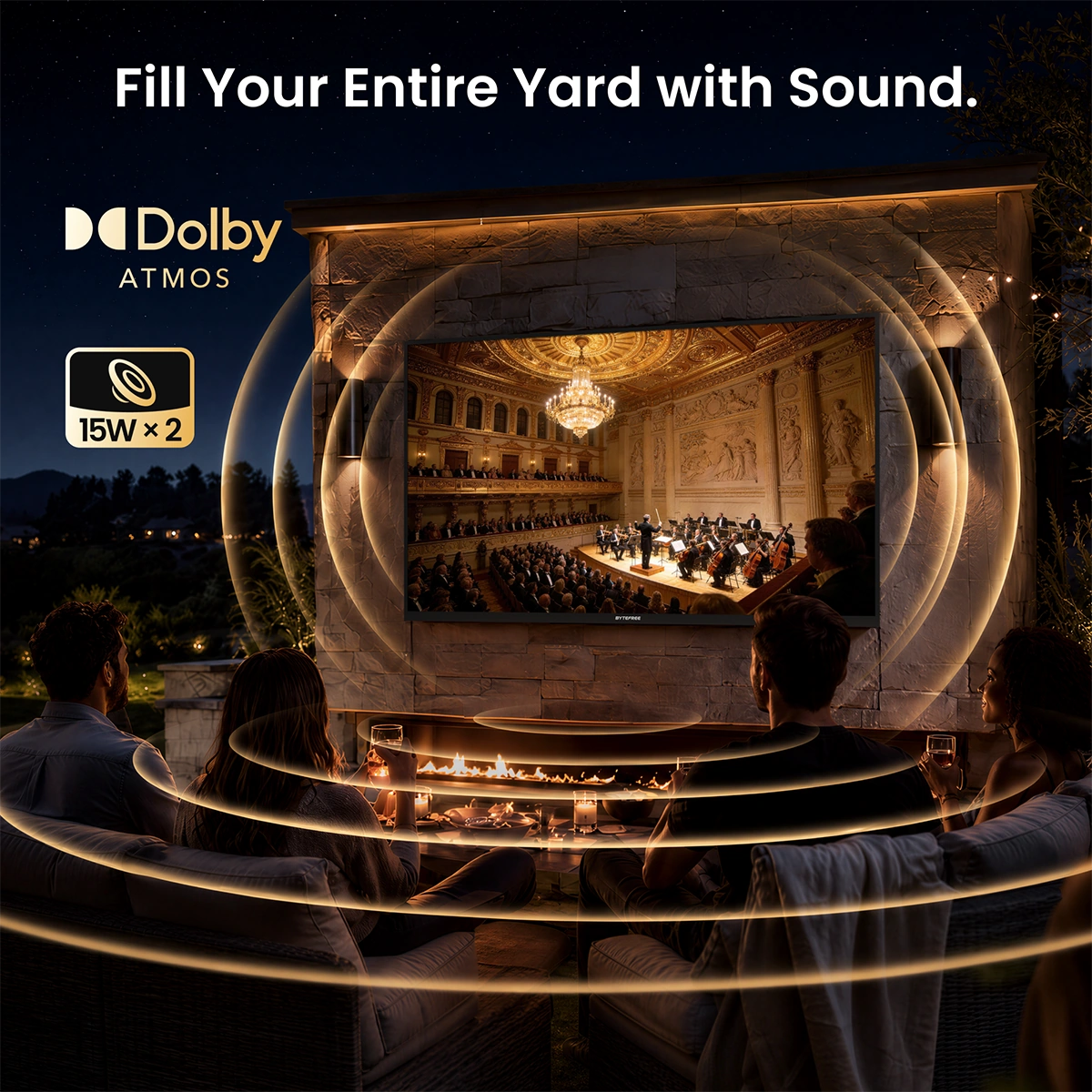 ByteFree 55" Outdoor TV — Google TV, 1500 Nits, Dolby Vision + Atmos, IP55, HDMI 2.1