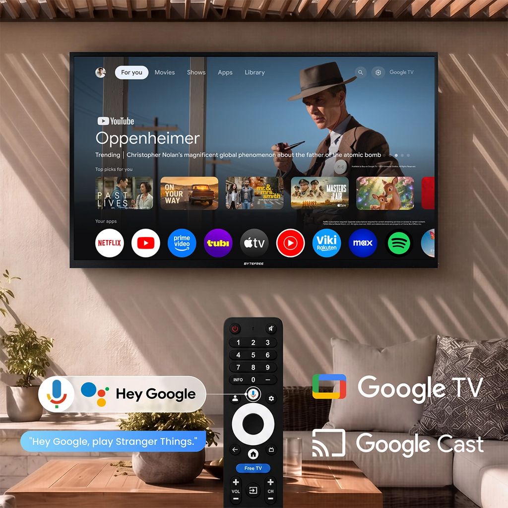 ByteFree 55" Outdoor TV — Google TV, 1500 Nits, Dolby Vision + Atmos, IP55, HDMI 2.1